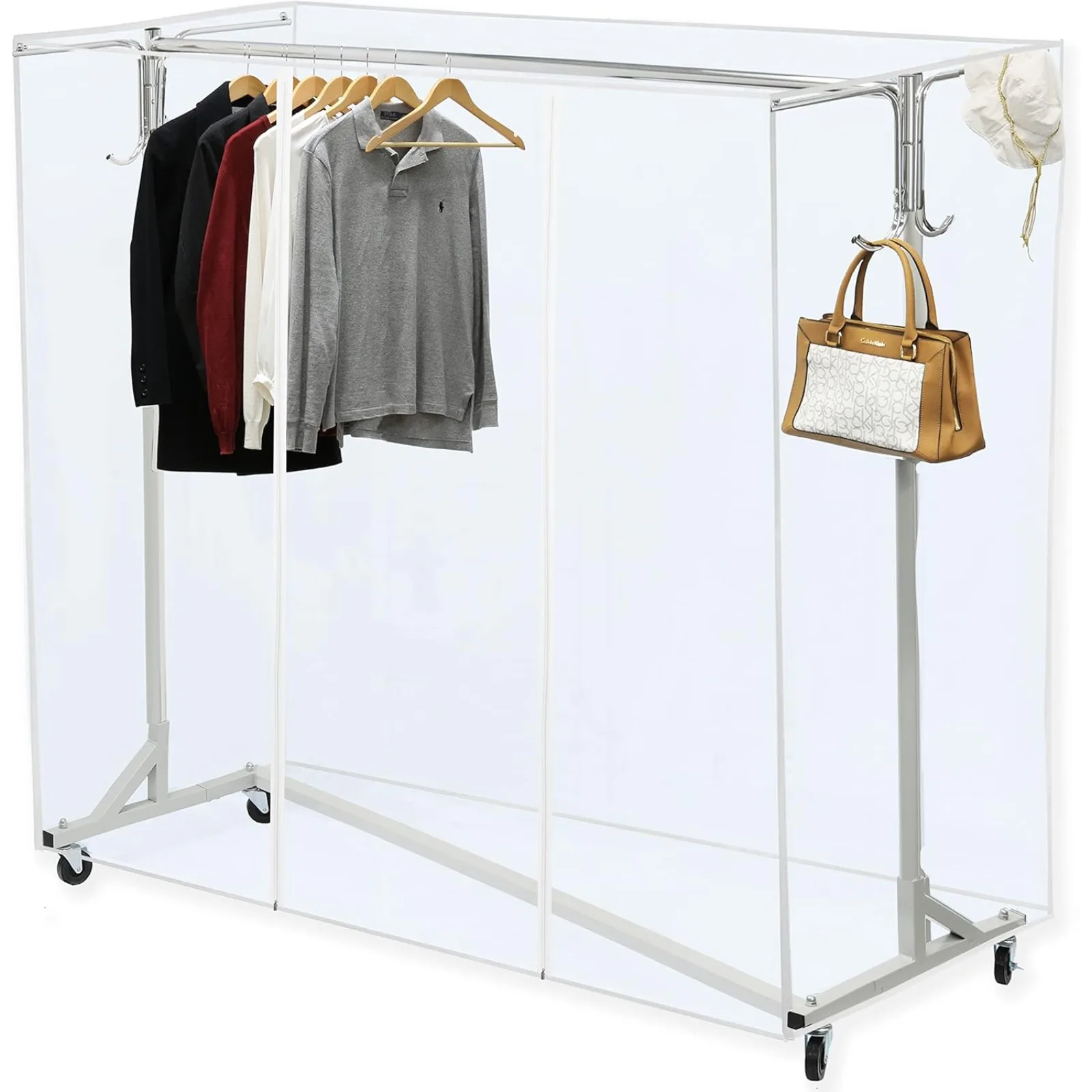 

US Heavy Duty 50in Large Clothes Garment Rack, Industrial Grade Rolling Adjustable Clothing Racks with Double Rods and Side