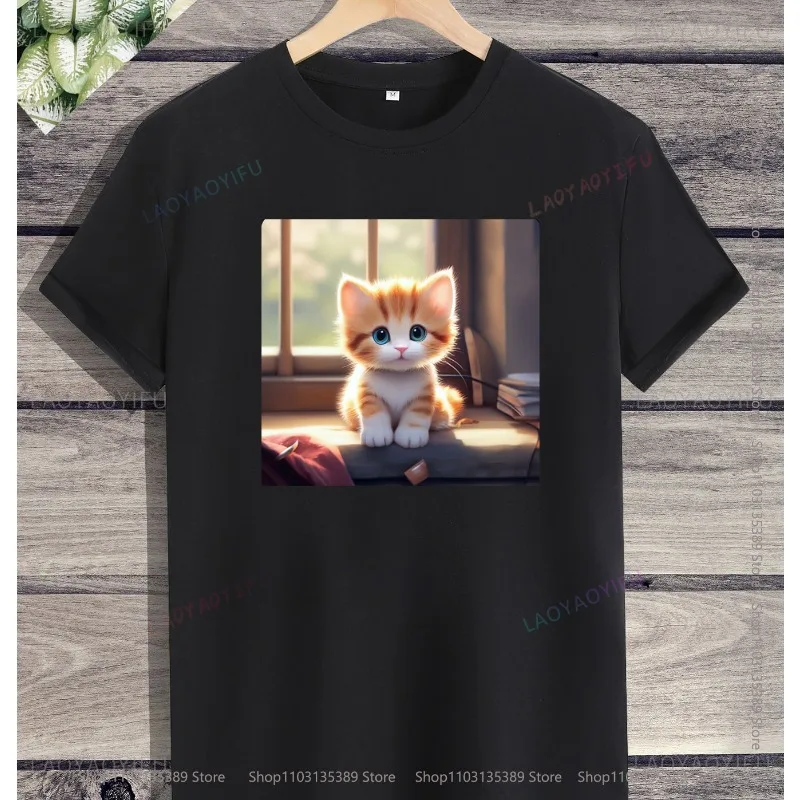 2023 Unisex  Cute Cat Harajuku Style Print Tee  Mens Tops Quality  Tshirt Hot Sale Casual New Arrival short sleeve