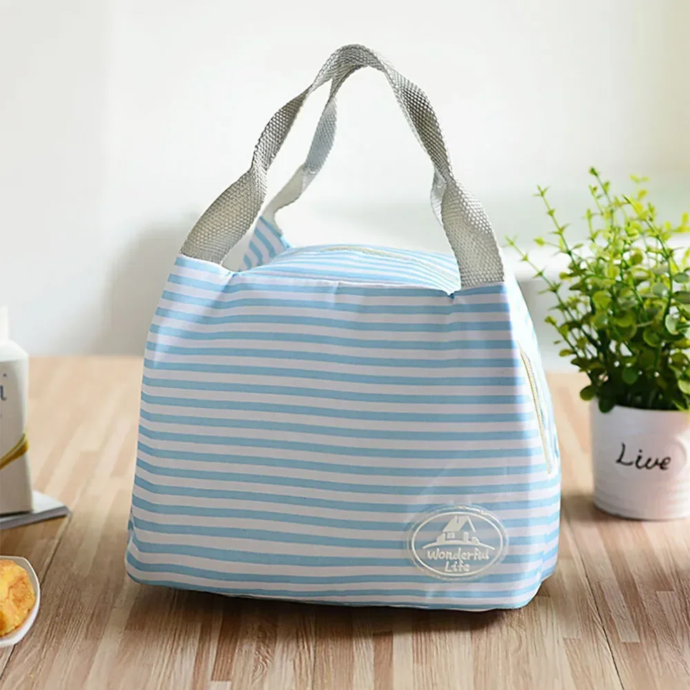 Striped Dot Portable Lunch Bag Thermal Insulated Cold Keep Food Safe Warm Lunch Bag Tote for Girl Women Insulation Lunch Box Bag