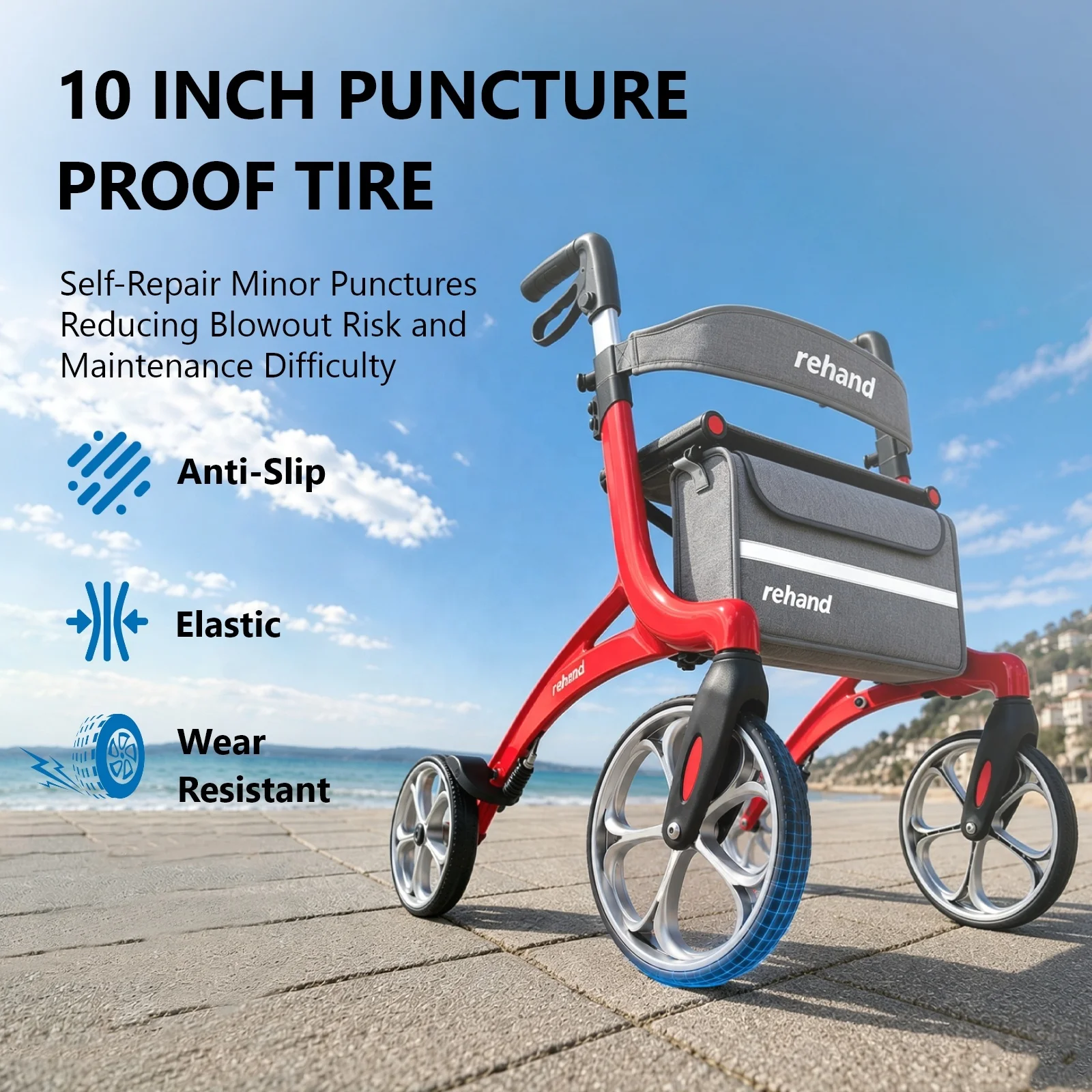 Coolfull Rehand RH2416 Aluminum Alloy Auxiliary Walk Rollator-Durable Height Adjustable Linear Pull Brake