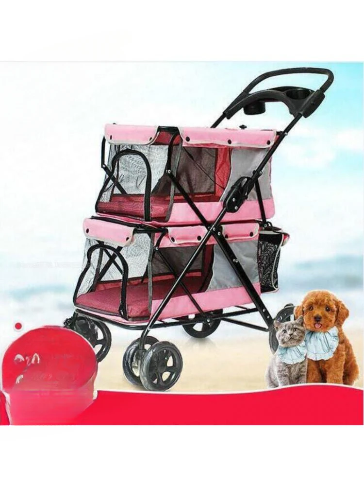 

Portable Folding Double-layer Pet Stroller for 2 Dogs with Large Space Four-wheeled Double Dog Strollers Sale Outdoor Travel