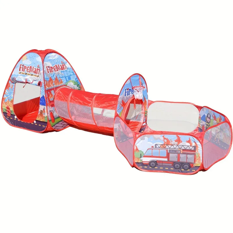 สามชิ้นชุดเด็ก Fire เต็นท์ในร่มบาสเกตบอลสระว่ายน้ําสําหรับชายและหญิง Crawling อุโมงค์เต็นท์บ้านเกมบ้านของเล่นเด็ก