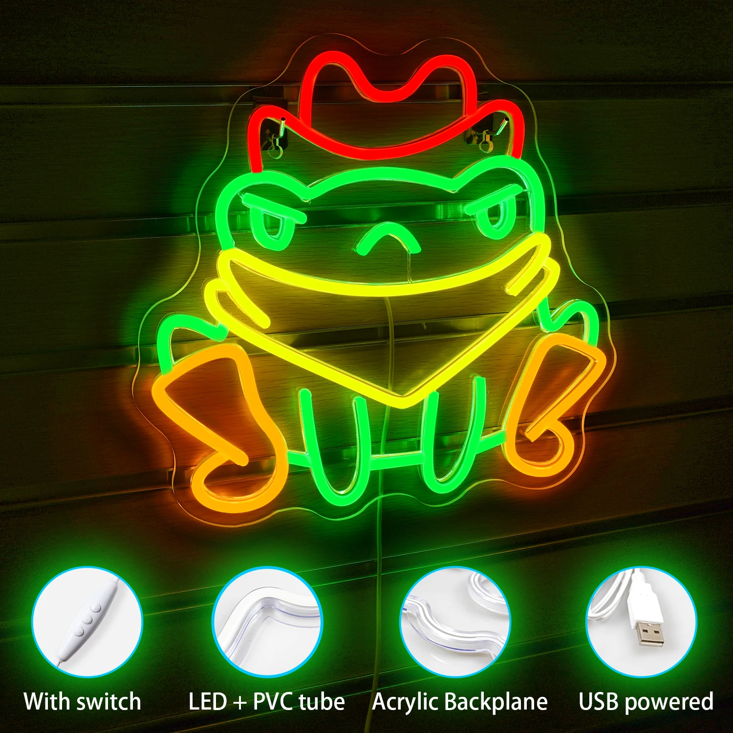 Cowboy Frog Neon Signs Cool Dimmable Neon LED Lights Home Party Bedroom Game Room Decoration Wall Light Up Sign Children Gift