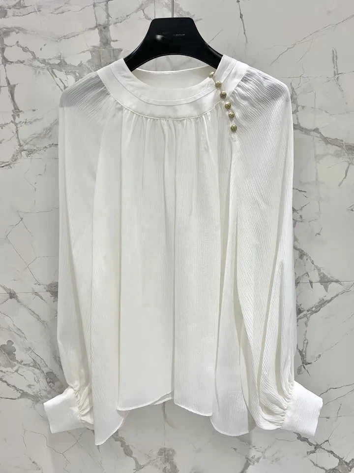 2024 Spring Summer Luxury Fashion Women Loose Casual Shirt Blouse for Female 2 Color