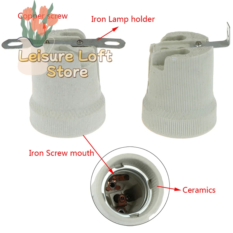 

High-Temperature Ceramic E27 Socket - Heat-Resistant Bulb Holder up to 300°C, Universal Lamp Adapter for Ovens & Dryers