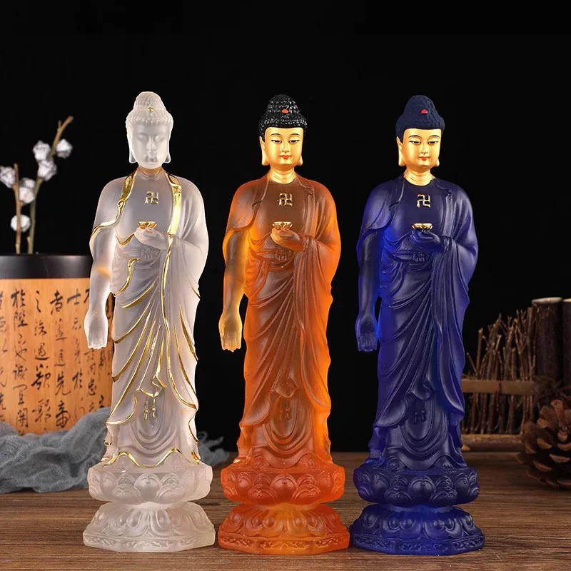 

Hand-Painted Tibetan Buddhist Statue - 26cm Water Crystal Sakyamuni & Amitabha Figure for Prayer Room, Meditation Decor