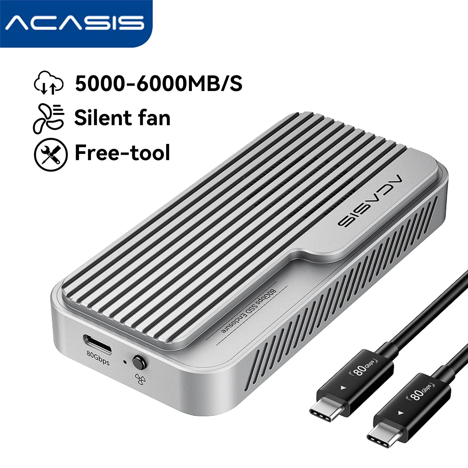 Acasis 80Gbps M.2 NVMe SSD Enclosure Compatible with Thunderbolt 3/4/5 USB 3.2 Gen 2 JHL9480 RTL9210 Built in Fan Case