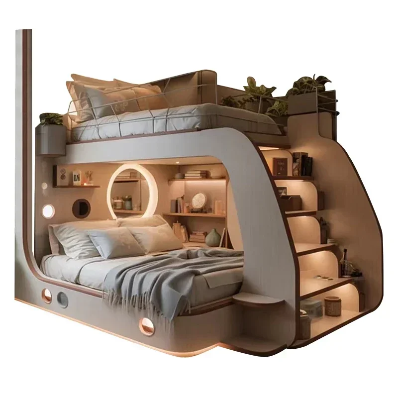 Mobili personalizzabili Casa sull'albero Letto a castello in legno massello con striscia luminosa regolabile in altezza a doppio strato