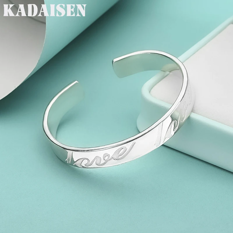 925 Sterling Silver Smooth Engraving Words Bangles Bracelet For Women Wedding Engagement Fashion Charm Jewelry