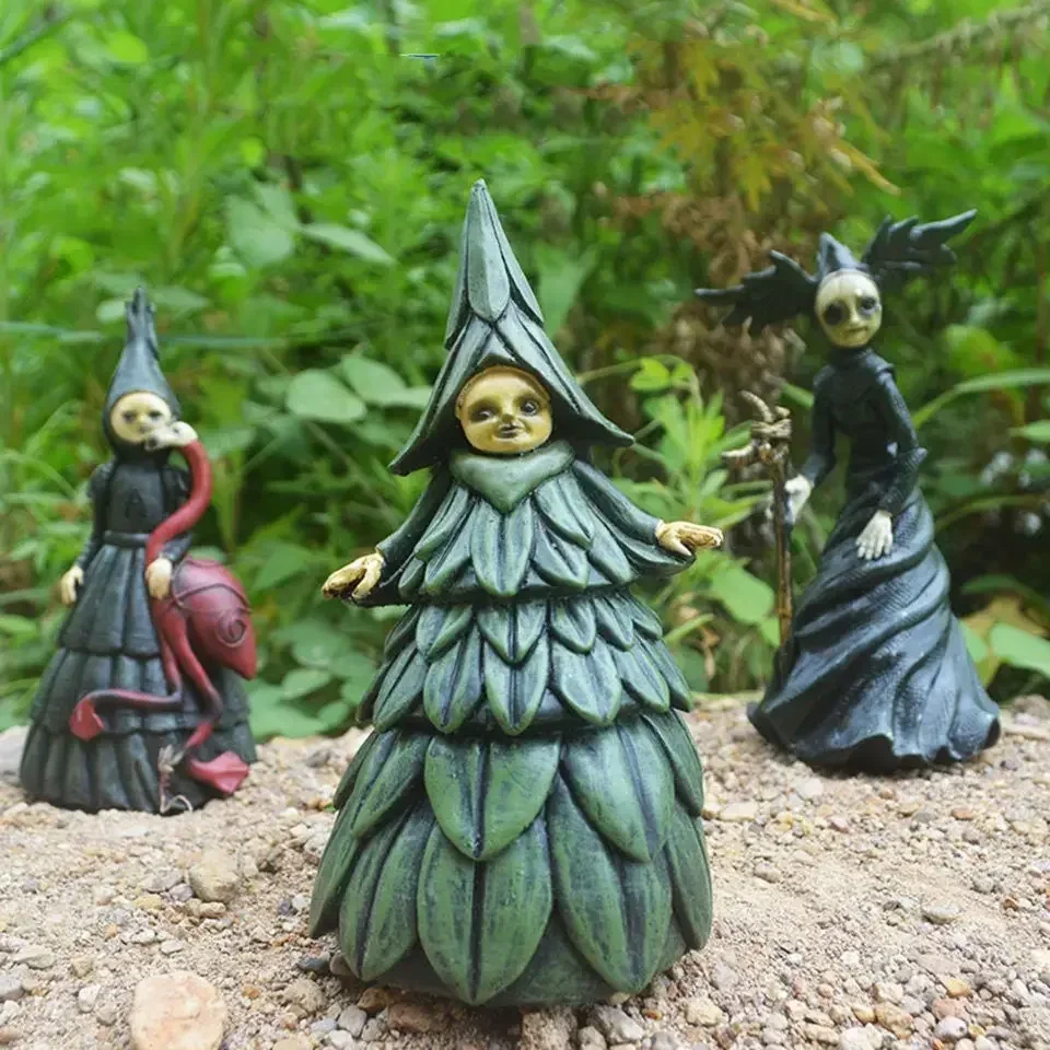 

Witch Halloween Scepter Figurine Room Decor Garden Courtyard Decoration Ornaments Alien Resin Statue Crafts Home Decoration Gift