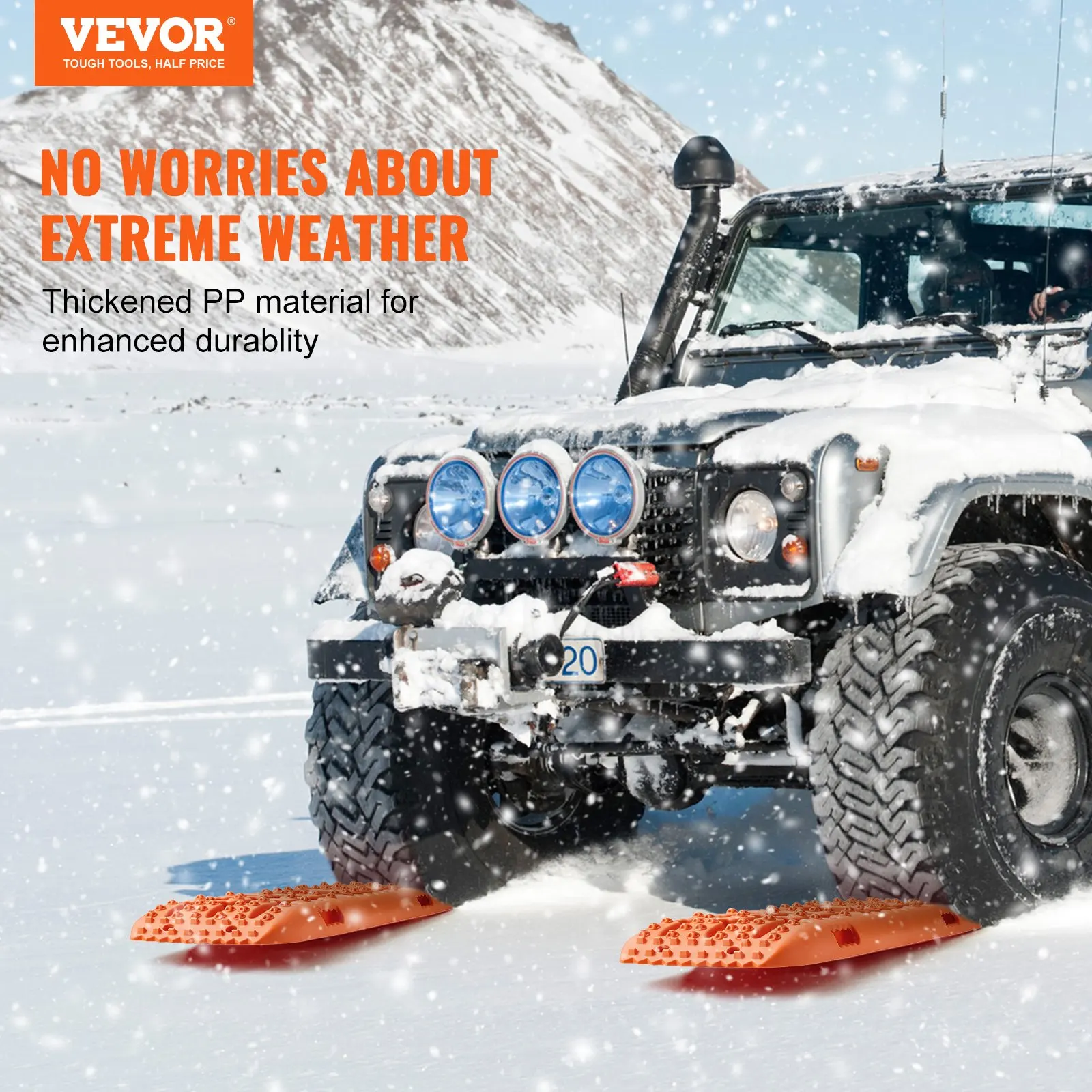 Planches de traction de récupération en PP orange 10 tonnes 1040x283x68 mm, tapis de sauvetage pour pneus de véhicules tout-terrain avec dents antidérapantes et sac de transport pour SUV, camion, camping-car, VTT sur neige, sable, boue, terrain boueux