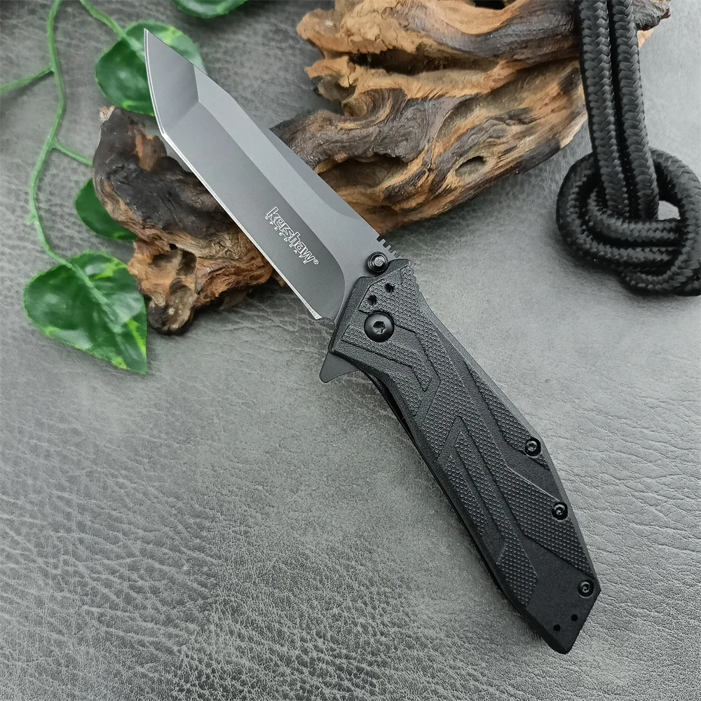 KS 1990 Black Outdoor Pocket Folding Knife 8Cr13Mov Blade Nylon Fiber Handle Flip Knife Hiking Camping Tactical Survival Knife