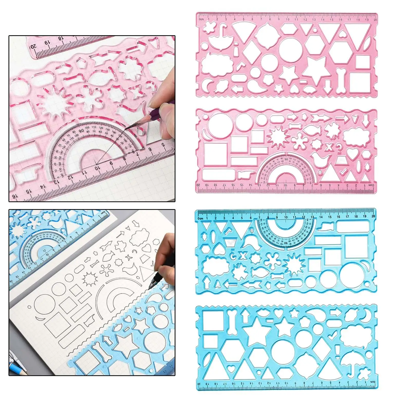 قالب رسم 20 سم مسطرة هندسية شفافة محمولة متعددة الوظائف لصياغة أداة قياس اللوازم المكتبية المعماري