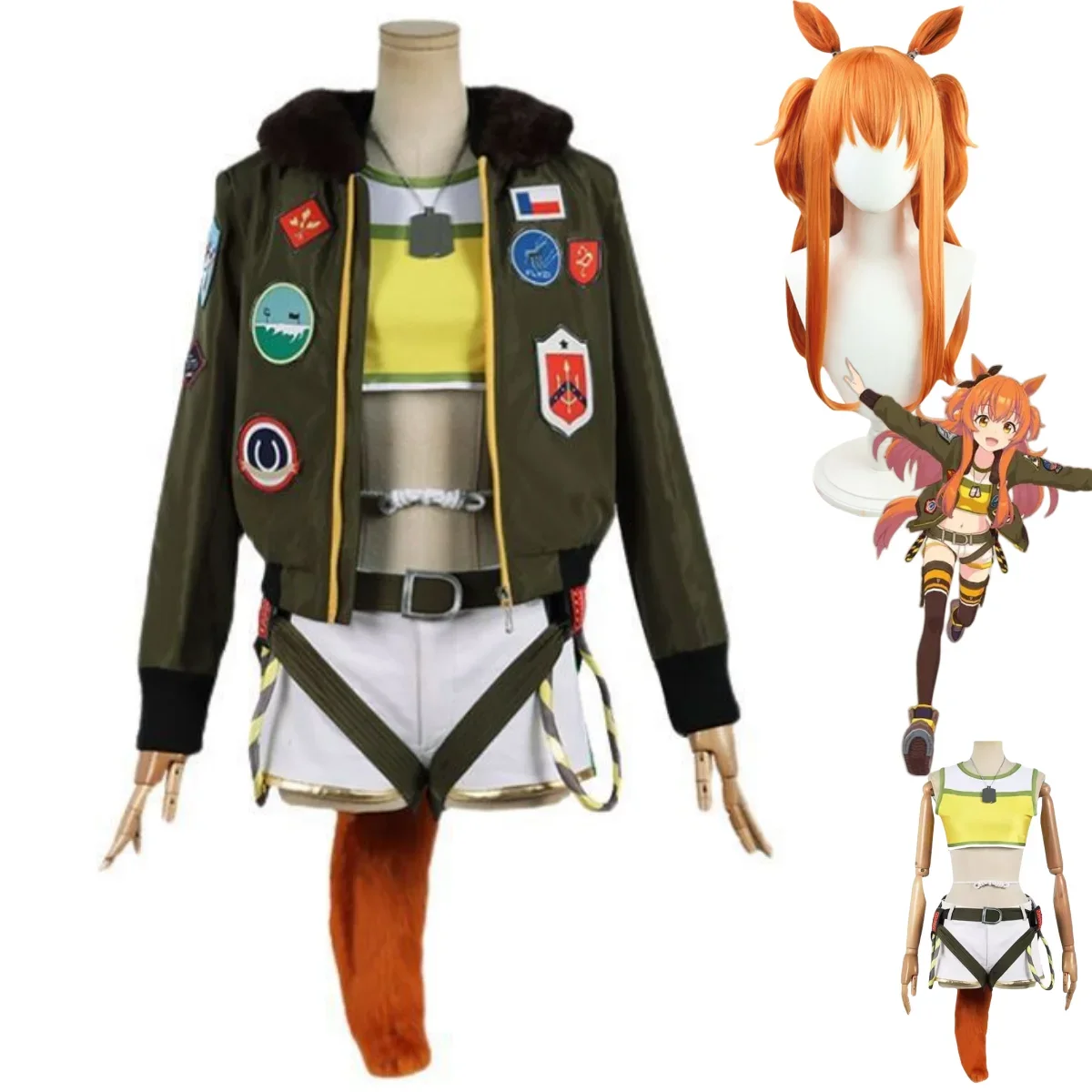 

Anime Game Umamusume: Pretty Derby Mayano Top Gun Cosplay Costume Military Green Coat Uniform Woman Sexy Carnival Halloween Suit