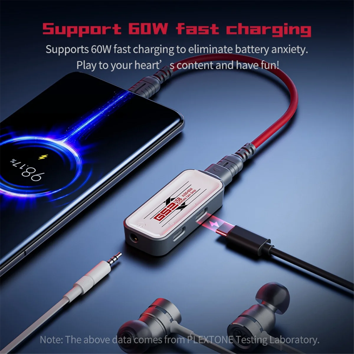 

AA38M PLEXTONE GS2 3-в-1 Адаптер для мобильного телефона и планшета 60 Вт Быстрая зарядка и аудиовыход Интерфейс Type-C Игровая док-станция