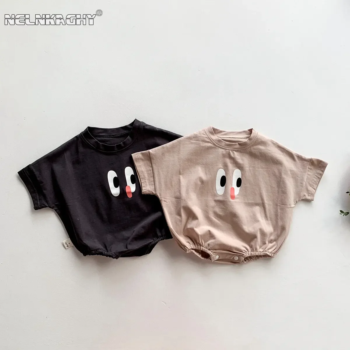 

2023 New In Summer Infant Kids Boys Girls Bat Sleeve Big Eyes Print Outfits Newborn Baby Cute Jumpsuits Cotton Bodysuits