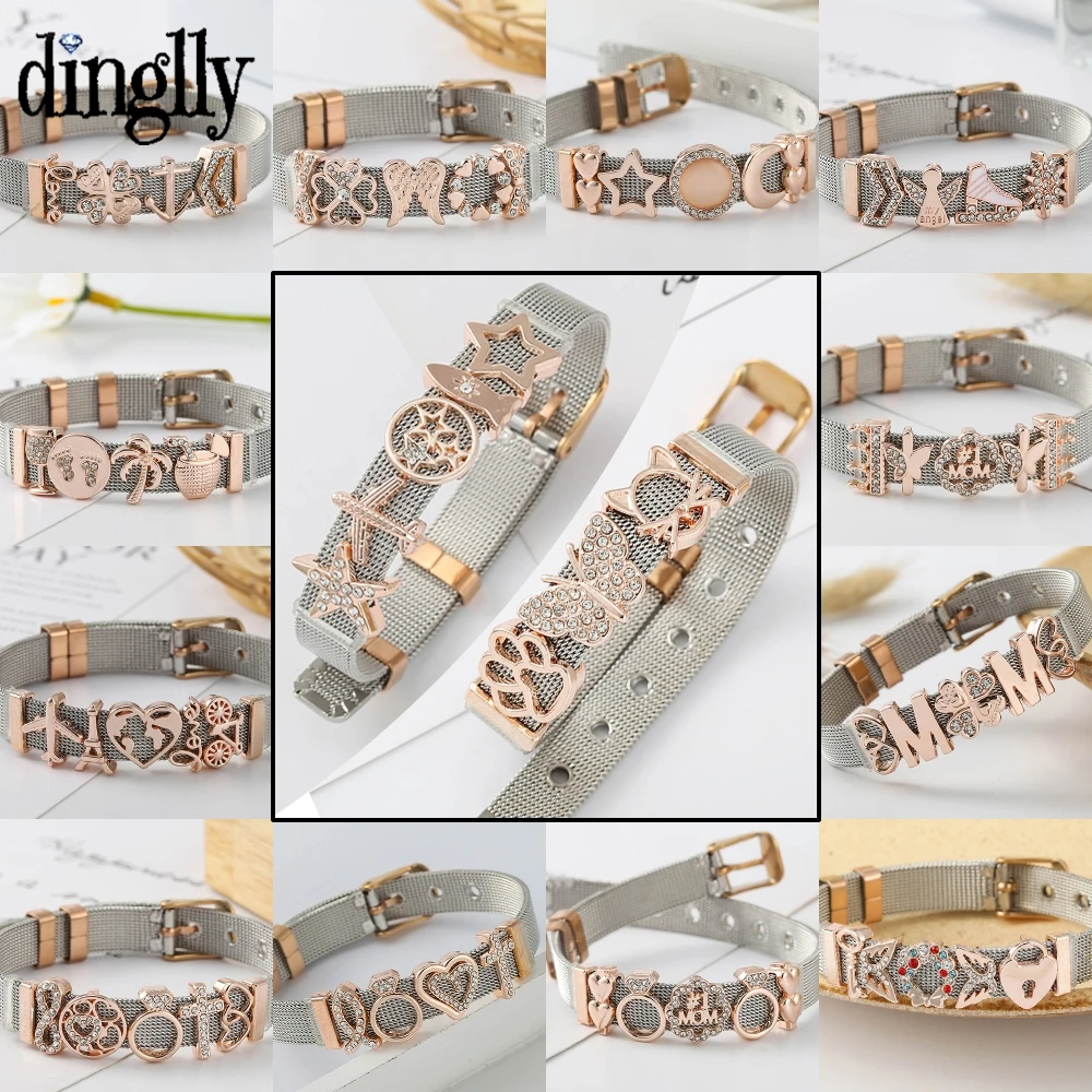 2021 New Stainless Steel Bracelets For Women Men Aircraft Star Charm Angel Wing Mom Stars & Moon Beads Mesh Belt Bracelet Child