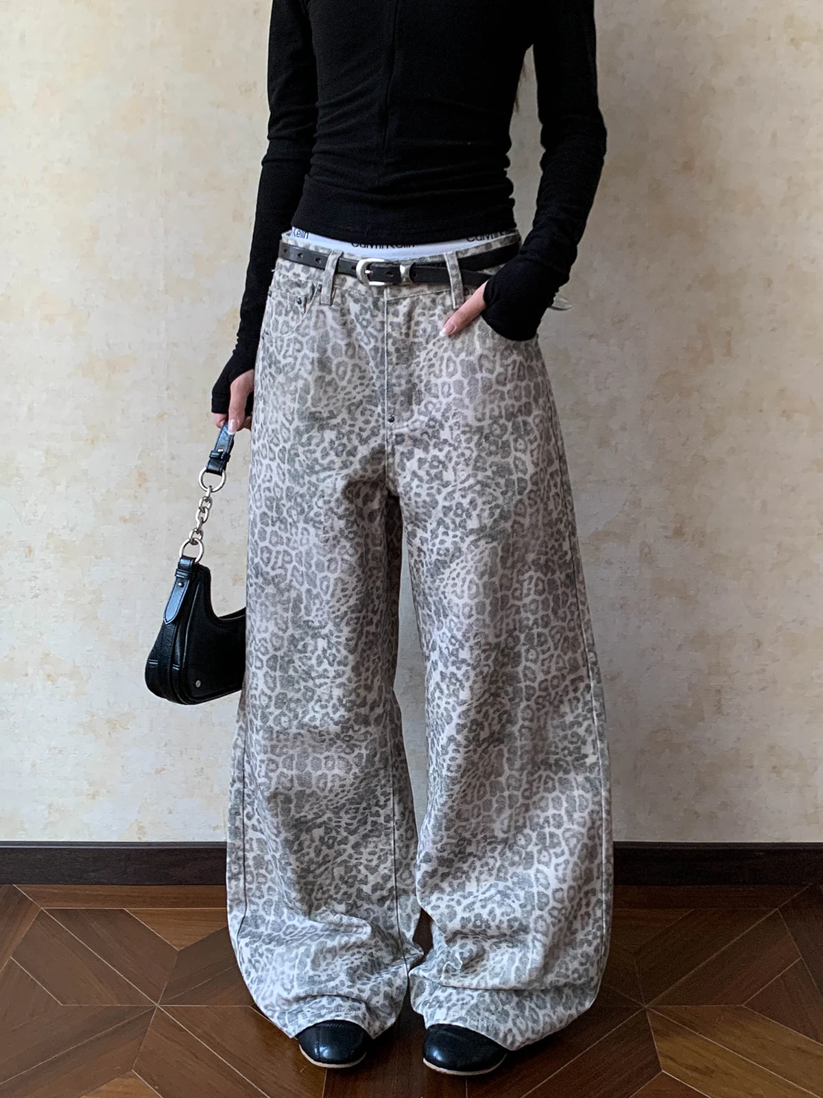 

Брюки-карго Aket American Street Style оверсайз прямого кроя с леопардовым принтом, широкие повседневные брюки для пар