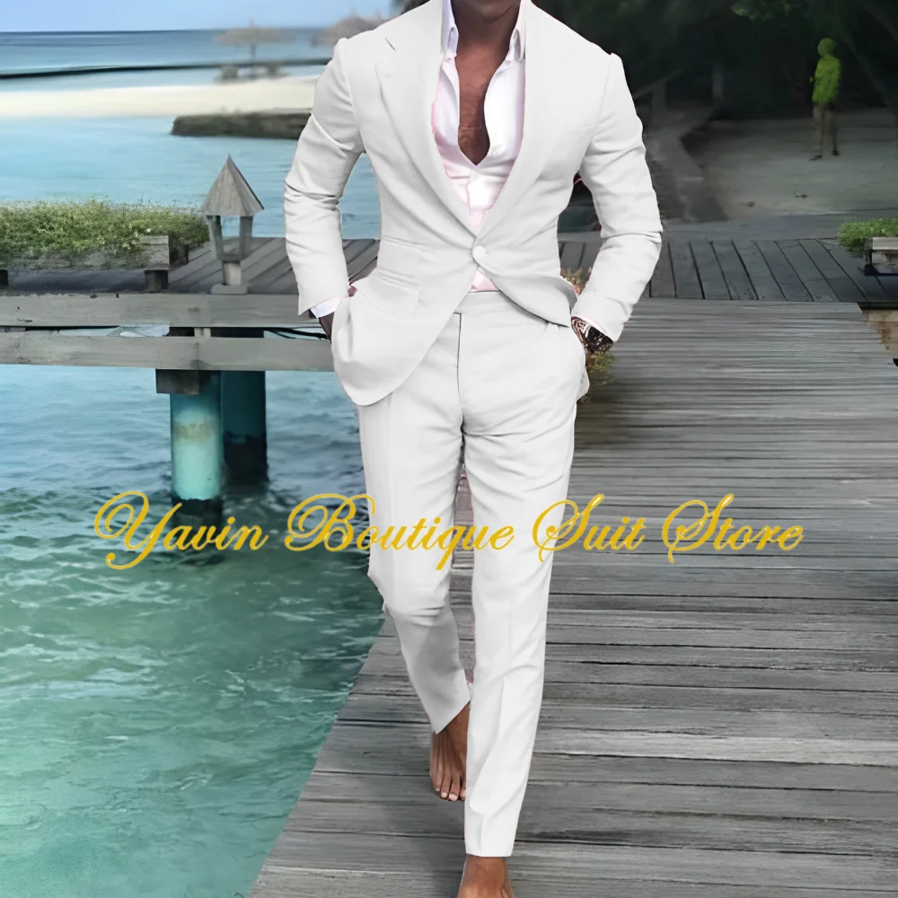 

Men's Linen 2-piece Suit Slim Fit Notch Lapel Jacket One Breasted Blazer Pant Set Summer Seaside Wedding Men's Suits