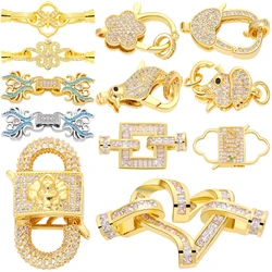 JUYA-Gold Zirconia Fecho Gancho para Pulseiras, Pérolas De Prata, Jóias Fazendo Acessórios, Fechamentos De Colar De Luxo, Fixadores