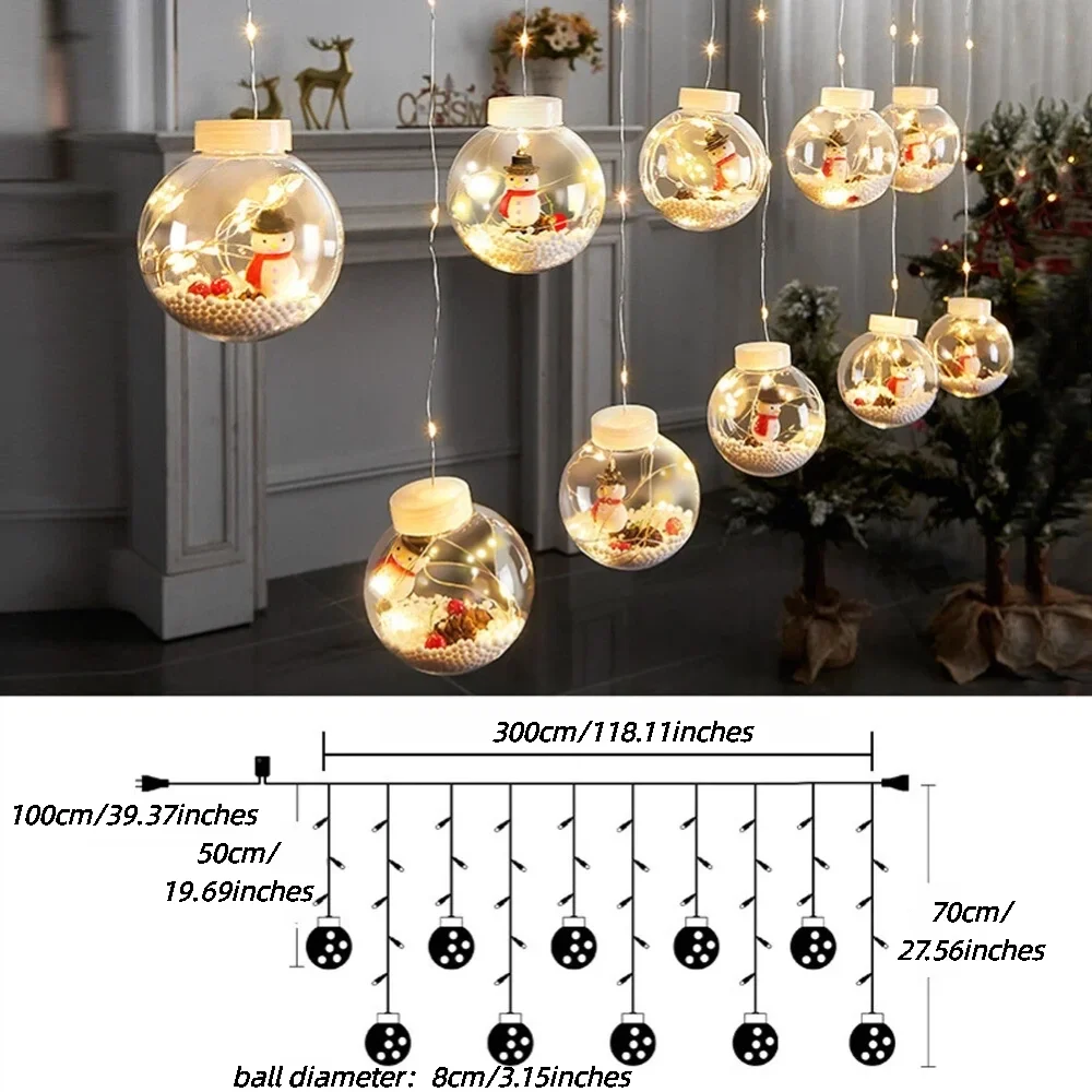 1pc Christmas Snowman Style Light String Color/Warm White Color US/European Standard Plug in Wishing Ball Curtain Light