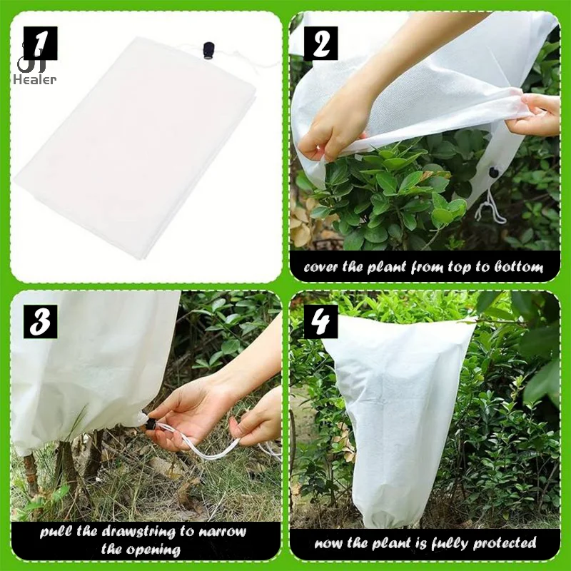 4Pcs Frost Cloth Covers With Drawstring For Shrub For Outdoor Adjustable Drawstring Plant Protector Winter Plant Protection Set