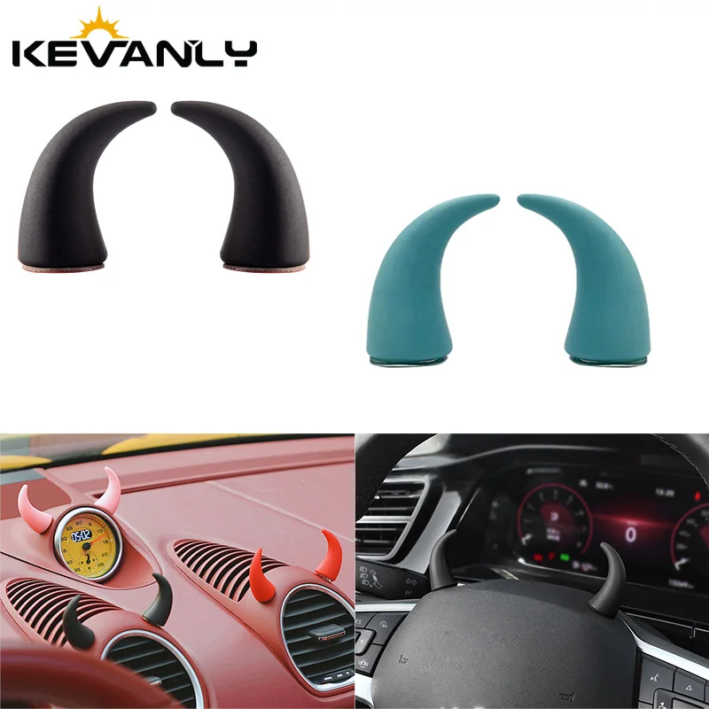1Pair 3D Fashion Devil Horn Car Interior Sticker Decoration Universal For Steering Wheel Dashboard Cute Horns Vehicle Styling