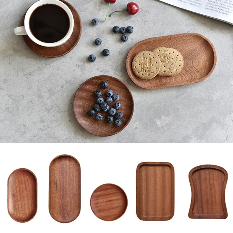 Cross-border Spot Japanese Solid Wooden Tray Meal Inventory Heart Plate Rectangular Walnut Color Dessert Fruit Plate Fruit Dish