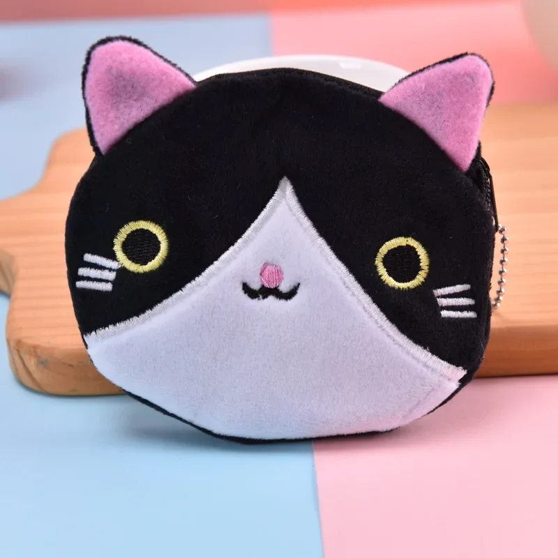 Kawai Black White Cat Coin Bags Purse Plush Pocket Money Pouch Keys USB Earphone Organizer Storage Bags ID Credit Cards Holder