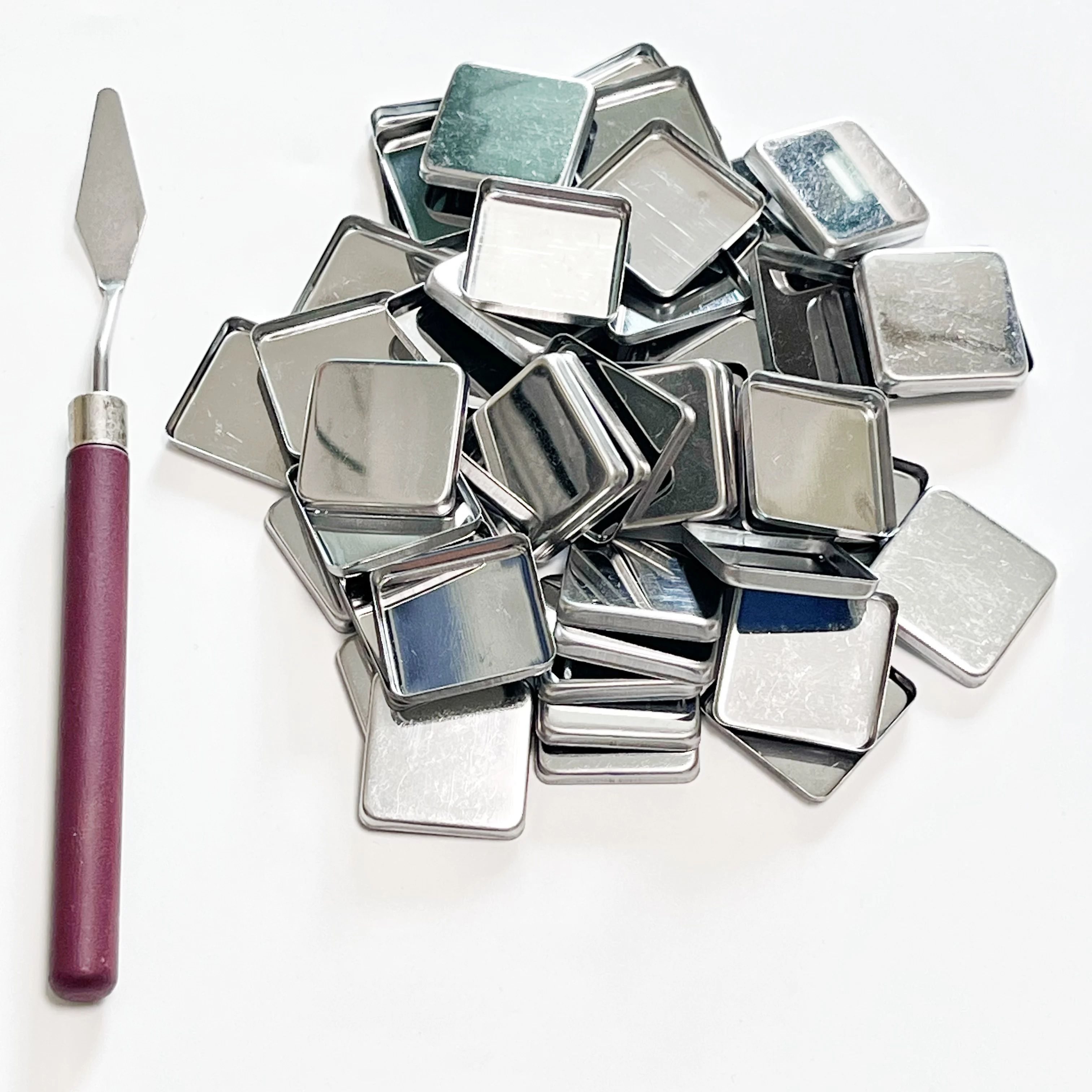 50PCS 26mm Square Magnetic Eyeshadow Pans with Spatula - DIY Makeup Refillable Metal Tins for Eyeshadow, Blush & Powder
