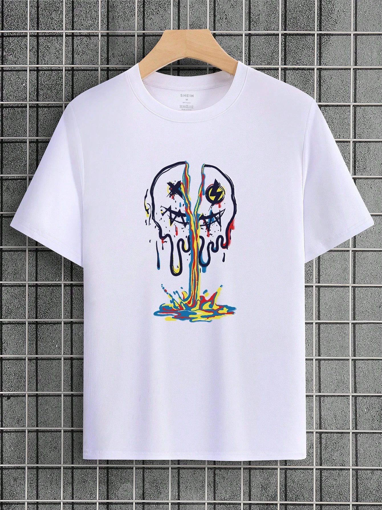 Men and Women Split Smiley Face Street Hip Hop T-shirt Is Suitable for Everyday Wear with Cartoon Print Tee Men Clothing