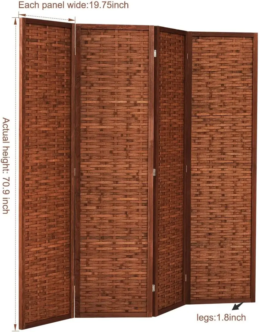 Room Divider Privacy Screen with Natural Bamboo,4-Panel 5-Panel 6-Panel Folding Privacy Screens,