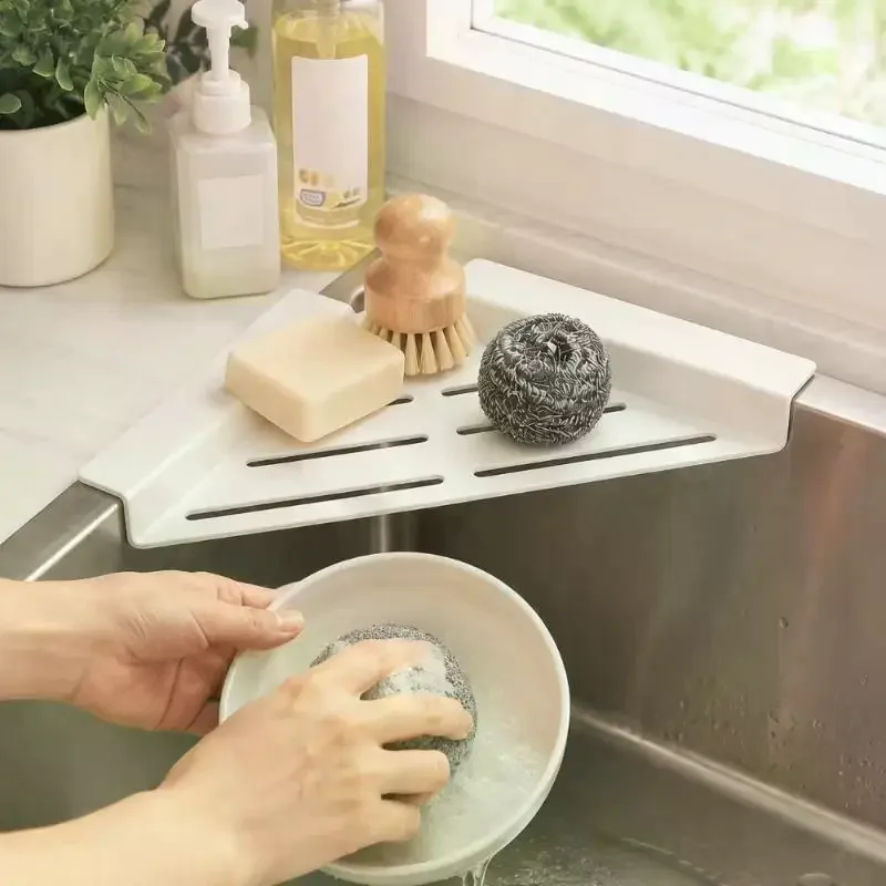 Kitchen Sink Drying Rack Triangle Shelf Corner Over The Sink Sponge Towel Rag Holder Dish Drainer Rack Kitchen Storage Accessor