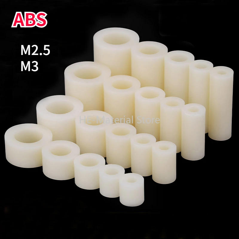 50/100Pcs White ABS Non-Threaded Spacer Round Hollow Standoff Washer Support Straight Gasket M2.5 M3