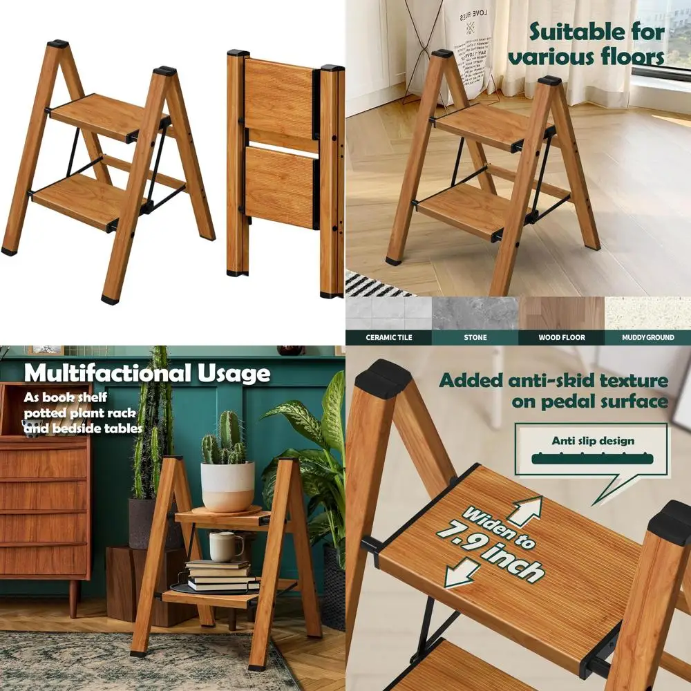 

Алюминиевая складная двухступенчатая лестница с противоскользящими ступеньками, грузоподъемность 330 фунтов для дома, кухни, офиса — отделка под дерево