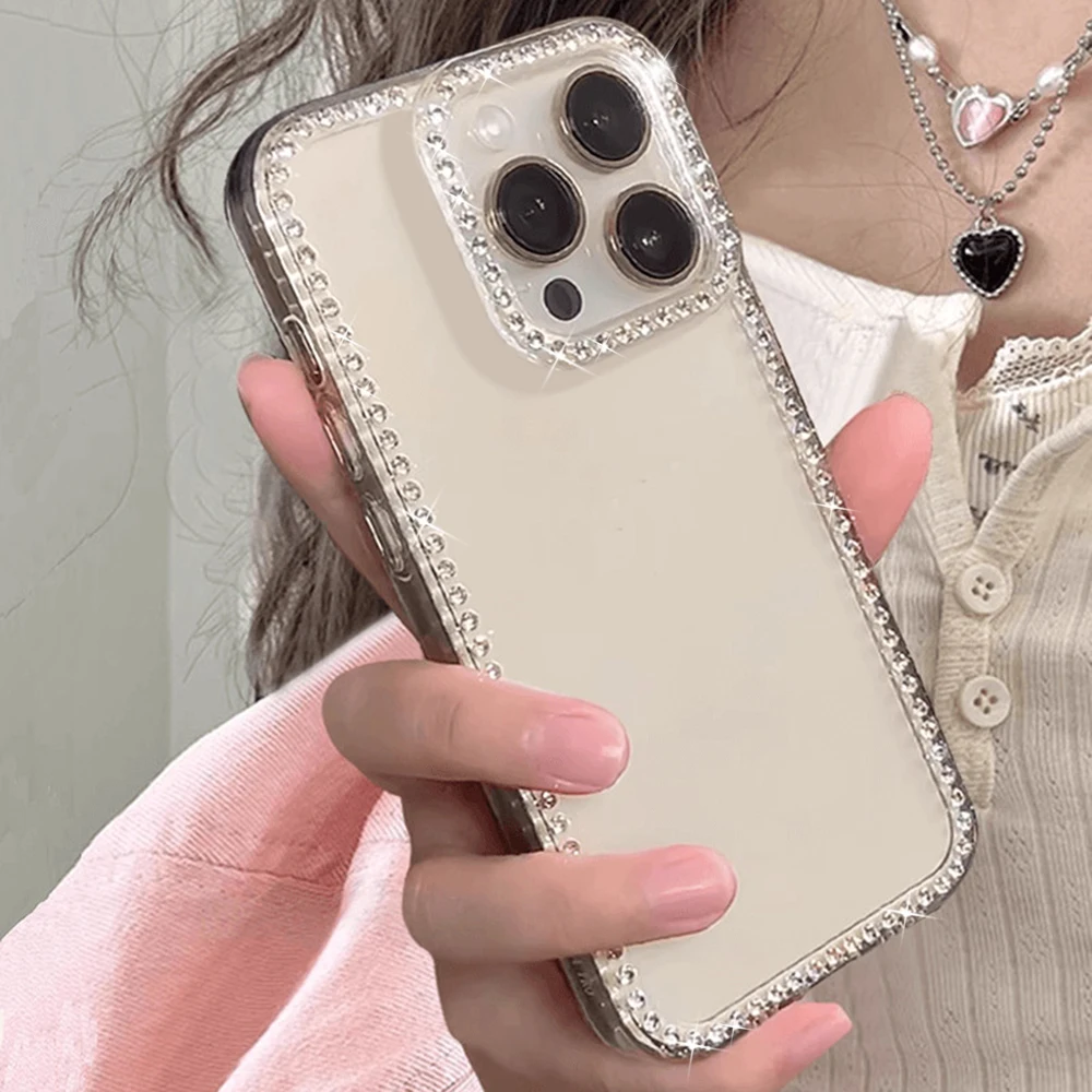 Luxo transparente diamante jóias caso de telefone para iphone 17 pro max 16 11 13 15 14 12 glitter pára-choques volta casos capa