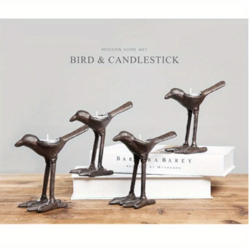 1PC Cast Iron Country Creative Dinner Candlestick Retro Oil Lamp Outdoor Old Props Bird Home Decoration