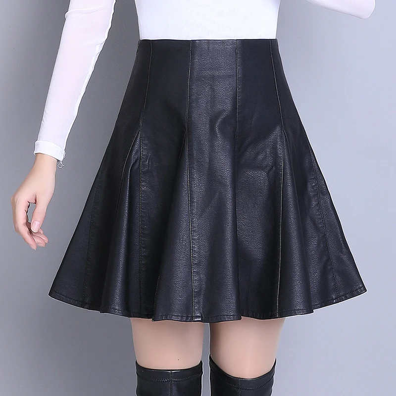 

Юбка А-силуэта из искусственной кожи с высокой талией, модная плиссированная юбка, женская пышная юбка-зонтик, новинка осени-зимы