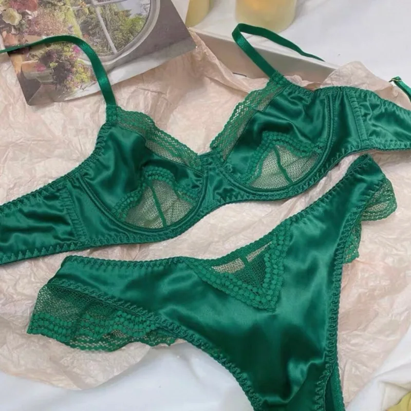 Sexy schwarzes Spitzen-Satin-BH- und Höschen-Set mit Patchwork-Design, Damenunterwäsche, bequemes, lässiges Luxus-Unterwäsche-Set für sie.