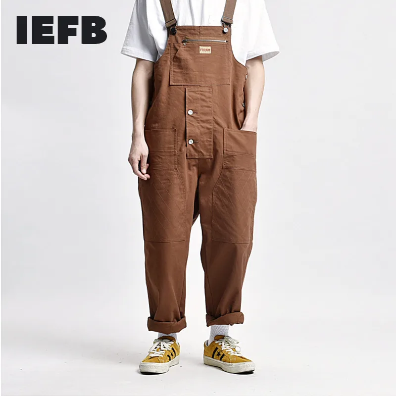 

IEFB High Quality Khaki Multi Pocket Tool Strap Pants Men's Workwear Fashion One Piece Pants 2023 Ins Fashion New Jumpsuit Y5504