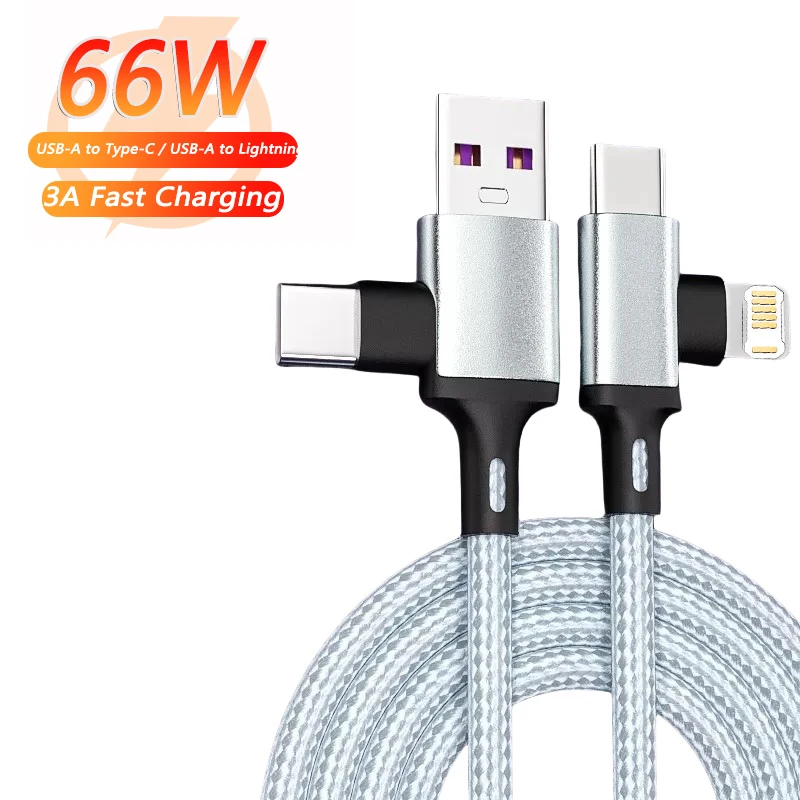 كابل PD 2 في 1 USB A من النوع C إلى كابل شحن سريع لهاتف iPhone 16 15 14 13 11 Pro Max iPad Xiaomi Huawe Samsung