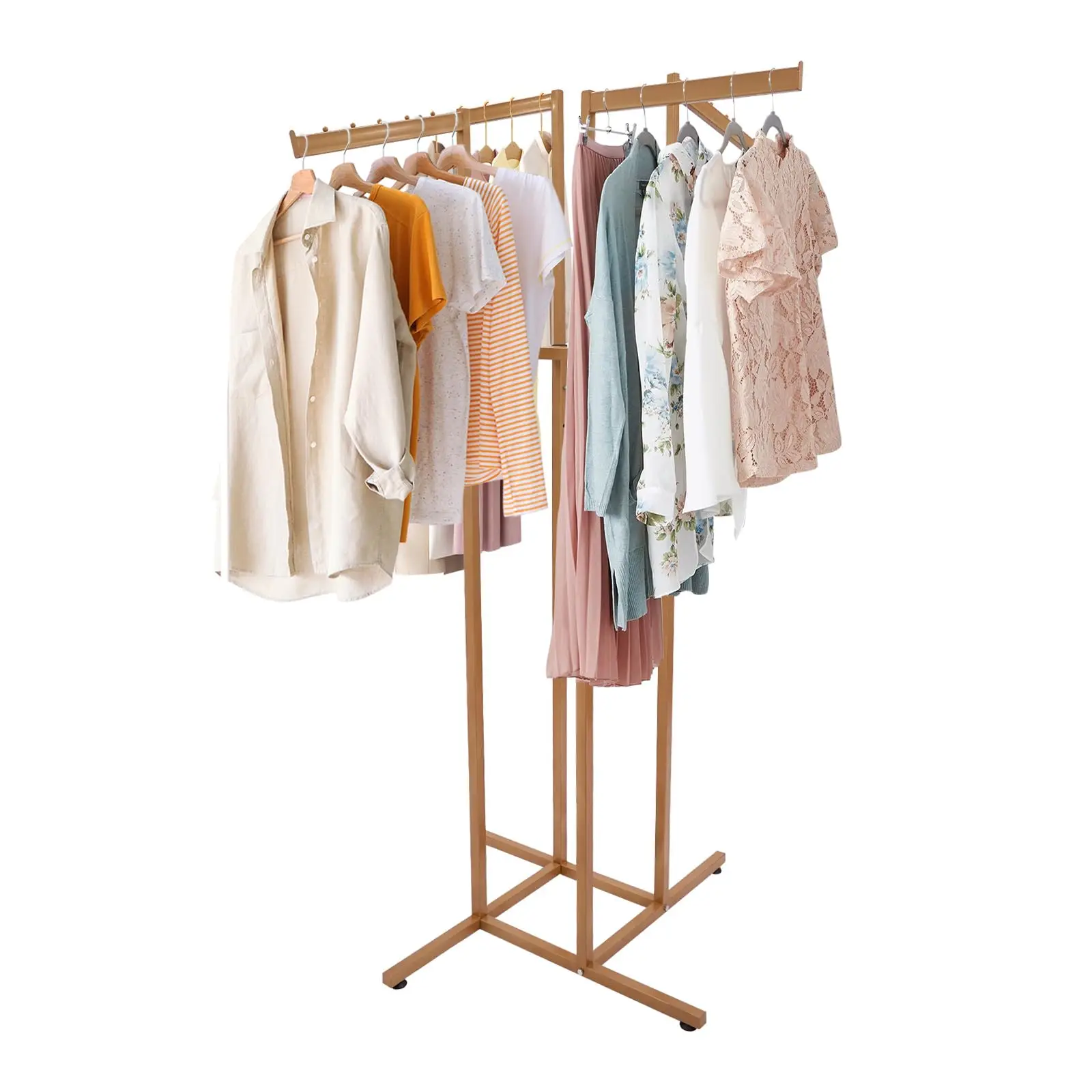 Appendiabiti - Appendiabiti regolabile a 4 vie per carichi pesanti con braccioli inclinati, espositore per appendiabiti al dettaglio con 2 bracci dritti a