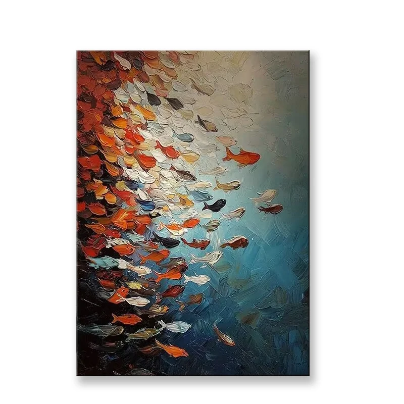 Pure Handmade Acrylic Oil Painting On Canvas Colorful Fishes In The Sea Wall Picture For Home Decor Mural Poster For Living Room