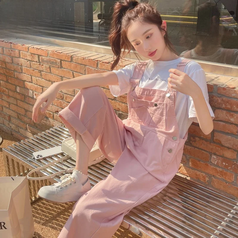 

Pink Denim Overalls Women's Summer Thin New Small Size Internet Celebri Street Sle Slimming Strap Jumpsuit High Waist Cas...