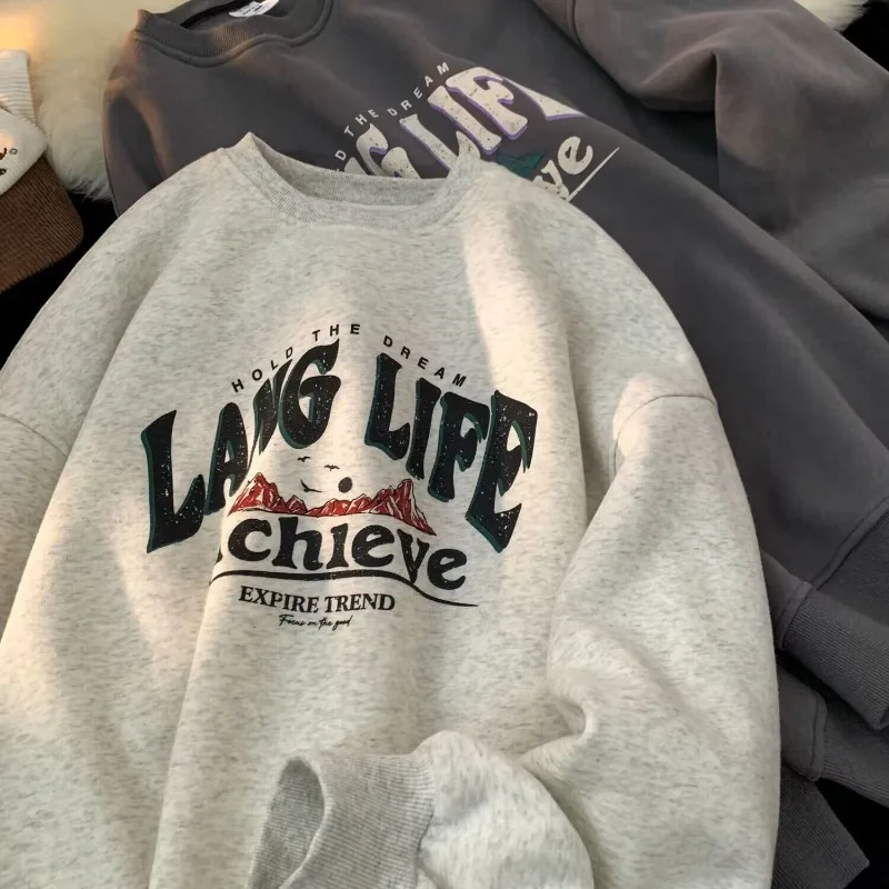 

Осенне-зимний американский тренд, модная свободная и удобная толстовка с капюшоном, пуловер с круглым вырезом, студенческая пара, тот же топ