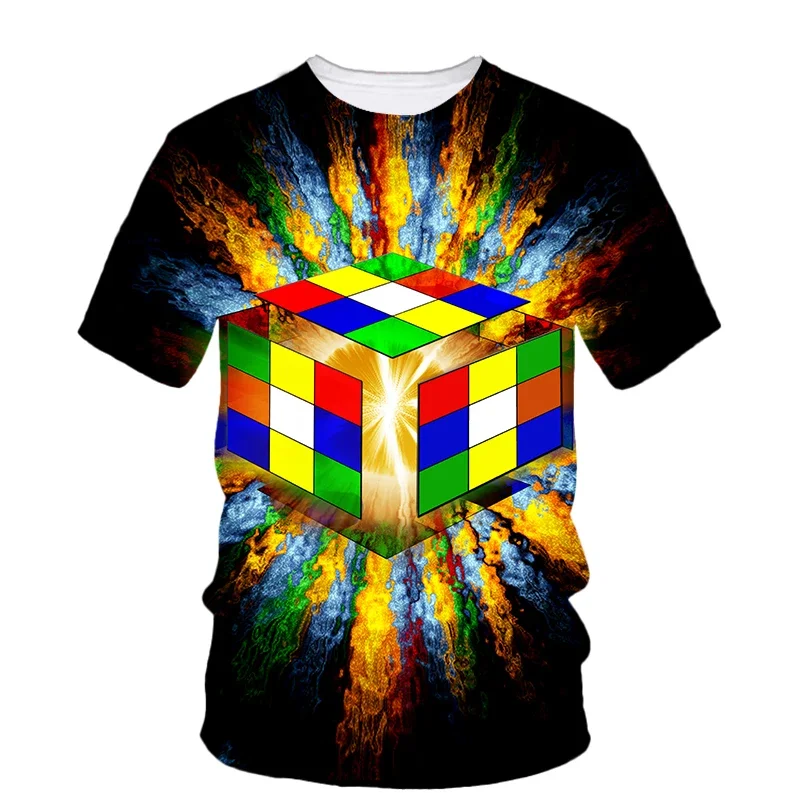 Rubik's Cube 3D printing T shirt man summer o-neck short sleeve oversized top casual tee loose streetwear harajaku