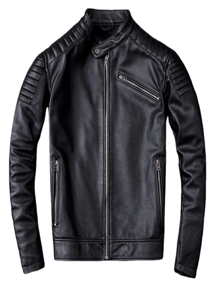 

Mens Leather Jacket Real Cowhide Men's Genuine Clothes Fashion Vintage Motor Biker Style Coat Asian Size