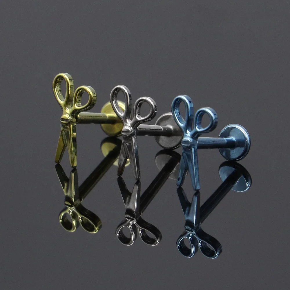 ASTM F136 Titanium Miniature Scissor-Shaped Cartilage Stud Earrings 16G18G Scissor Lip Titanium Piercing Jewelry Earlobe Studs