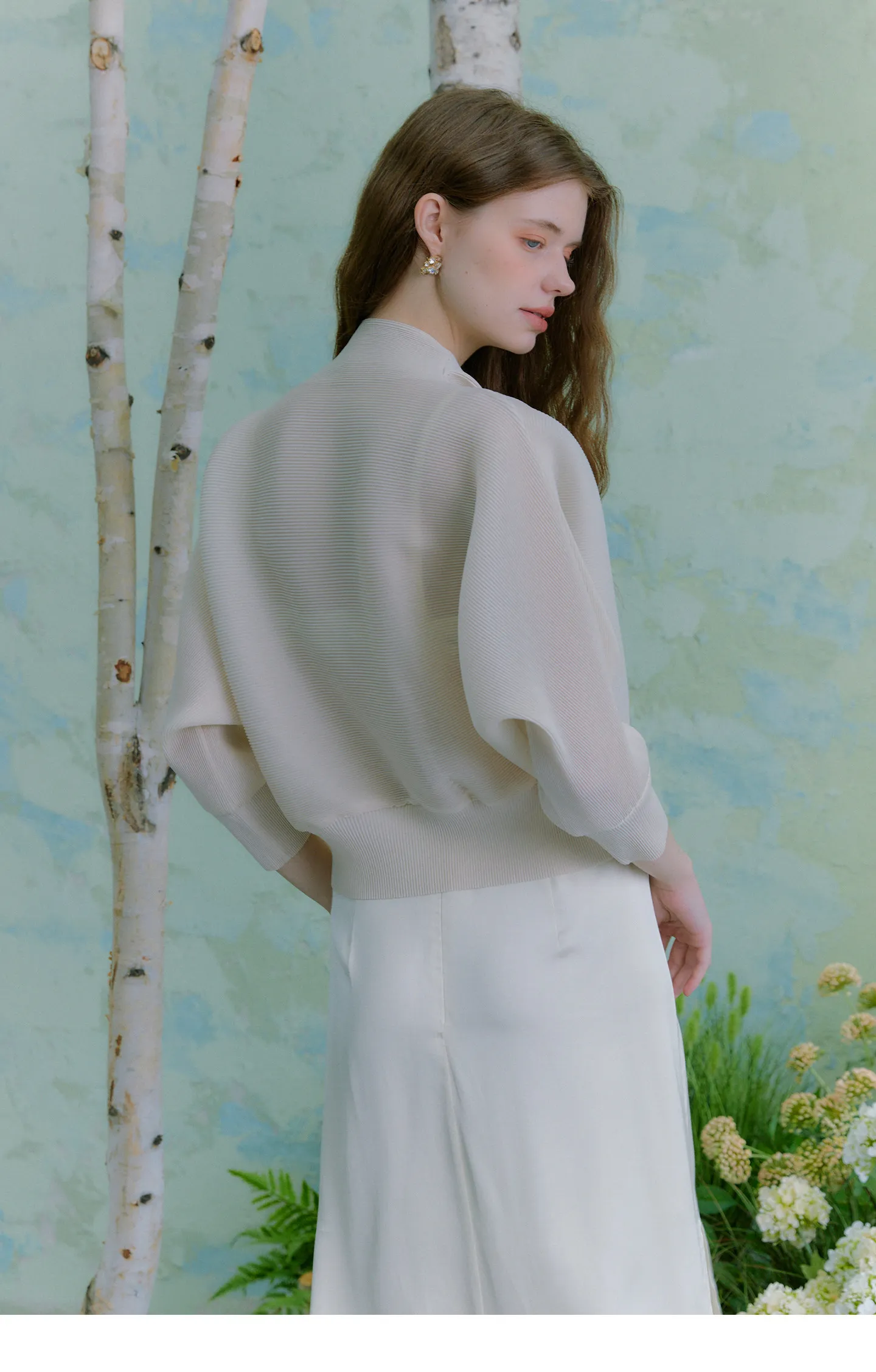Miyake Plissierter Fledermausärmel-Cardigan für Damen, offene Vorderseite, kurze Jacke, leichte, lässige, elegante Bürojacke, rosa Oberbekleidung – Detail 12