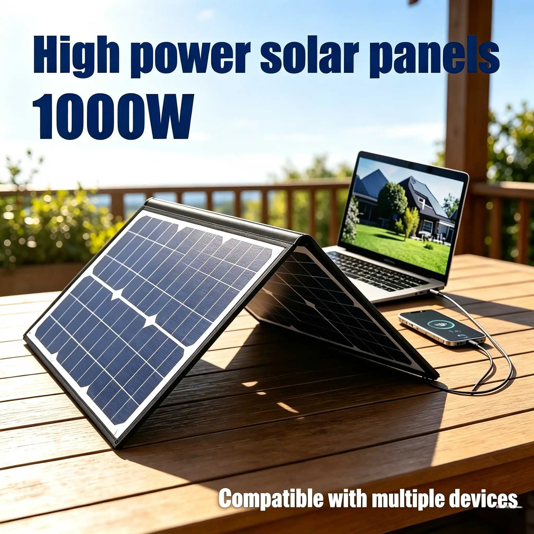 1000W Portable Folding Solar Panel IP65 Waterproof High Power Solar Charging Panel for RV Camping Fishing Outdoor Power Bank